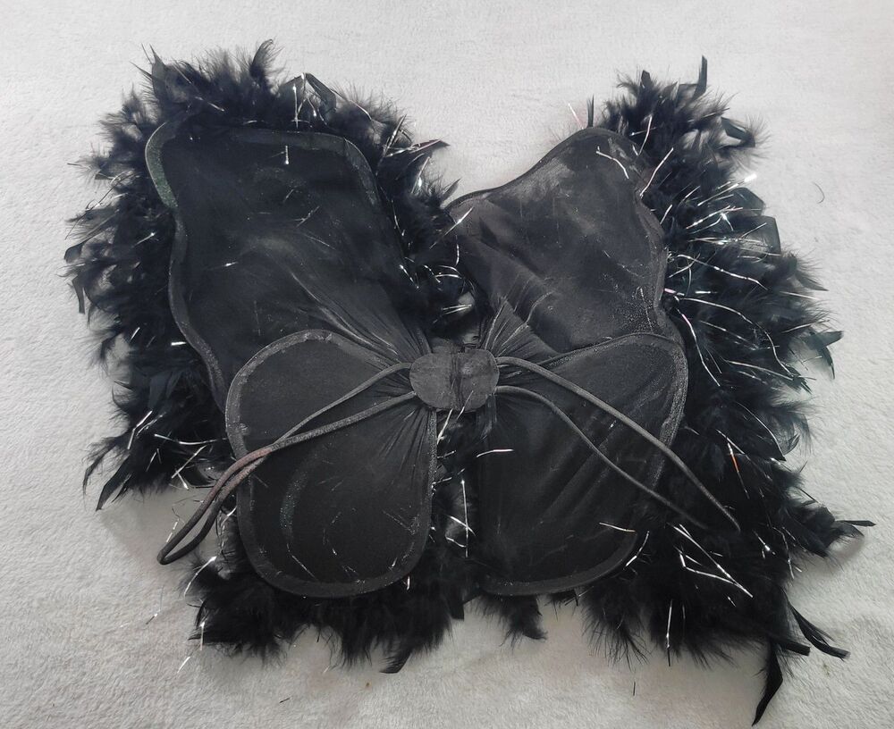 ​Black Angel Butterfly Wings Rave Cosplay Costume Metallic Tinsel Feather